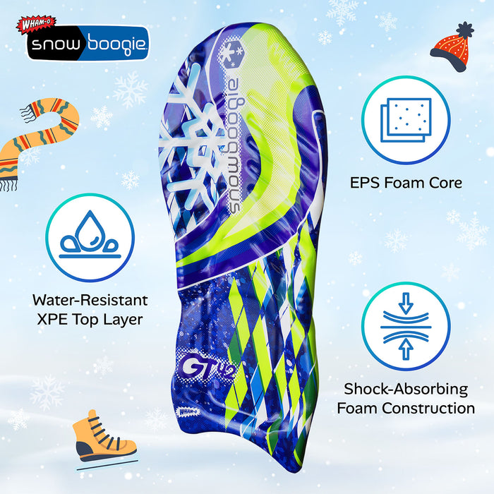 Wham-O Snowboogie Single Rider Snow Sled, 42-inch Foam Sledding Board with Slick Bottom for Speed & Control, Water Resistant XPE Top Layer Contoured Molded Handles for Kids Adults