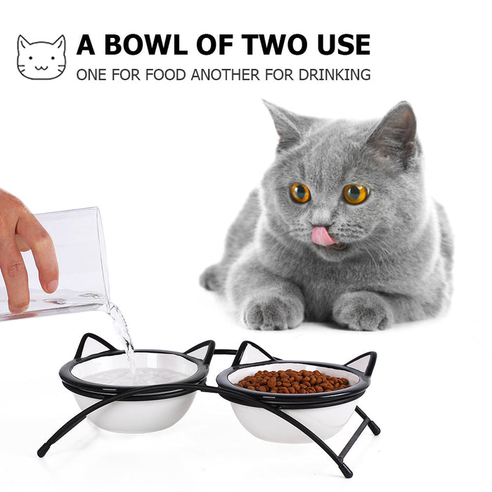 12 Oz Cat Food Bowls for Food and Water, Ceramic Pet Dishes, Dishwasher Safe, Set Of 2, White Ear