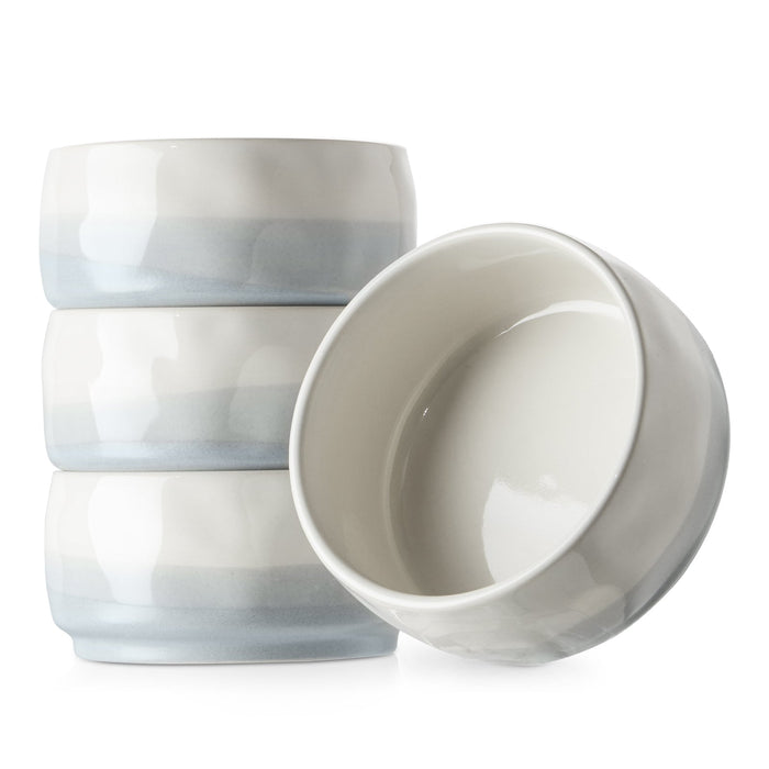 4.5 inch Ceramic Soup Bowls, Set Of 4, Light Blue & White