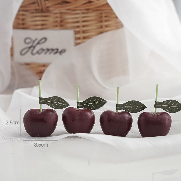 4Pcs Cherries Shaped Scented Candle with Sweet Fruit Aroma, Black Red