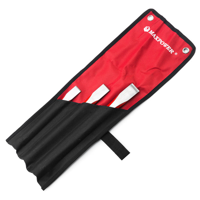 MAXPOWER Octagonal Steel Cold Chisel Set (8in, 10in, 12in), 3PCS, Red
