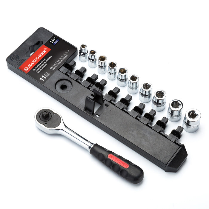 MAXPOWER 1/4 Inch Drive Socket Wrench Set (5mm - 14mm), Metric, 11PCS