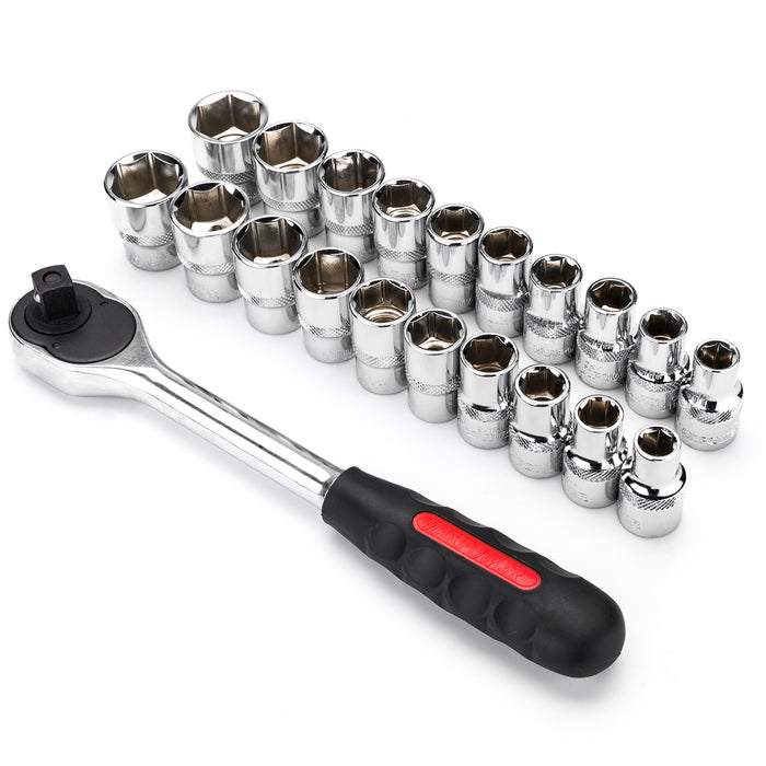 MAXPOWER 1/2 Inch Drive Socket Wrench Set, Metric and SAE, 21PCS