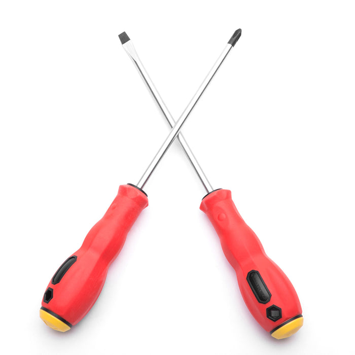 MAXPOWER Phillips and Slotted Screwdriver Set (3in, 4in, 6in), 6PCS, Red