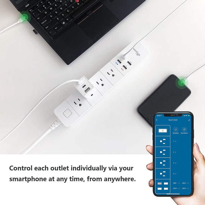 Smart Plug Power Strip Surge Protector with 4 Individually Controlled Apone Smart Outlets and 4 USB Ports