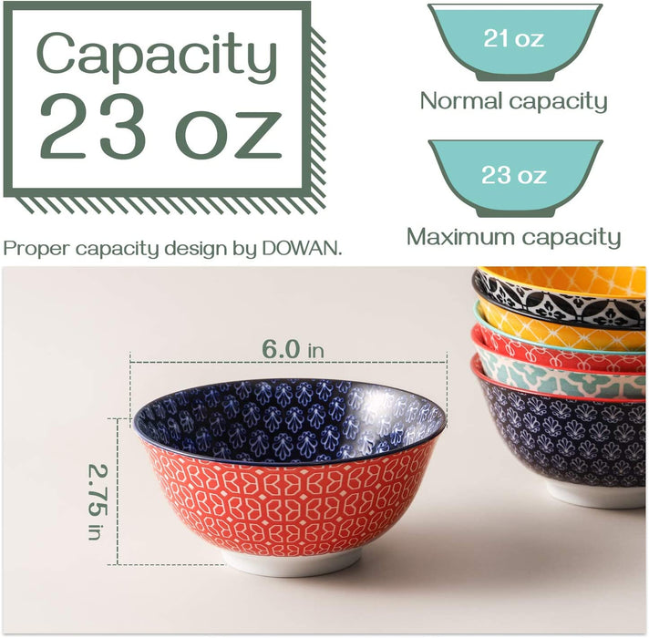 23 Oz Ceramic Cereal Bowls, Set Of 6, Mix-Match Pattern