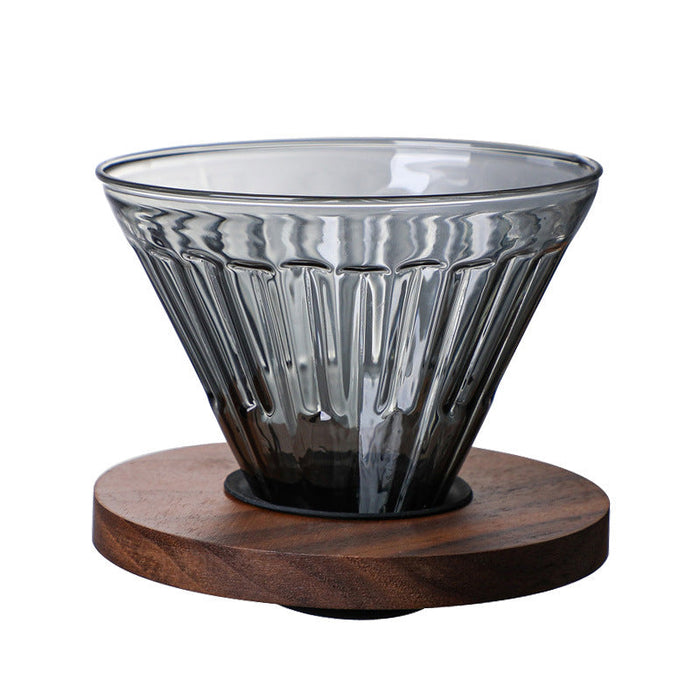 Ventray Home Coffee Dripper with Walnut Holder - Transparent Black Vertical Striped