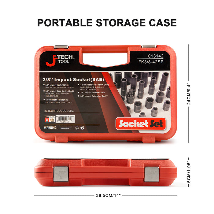 Jetech 42 Piece 3/8 Inch Drive SAE & Metric Impact Socket Set