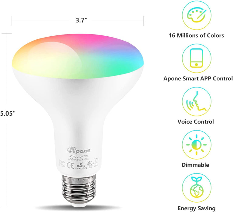 Apone Smart Light Bulbs, RGB Color Changing, Brightness Dimmable & Tunable LED, 2/4/6 Pack