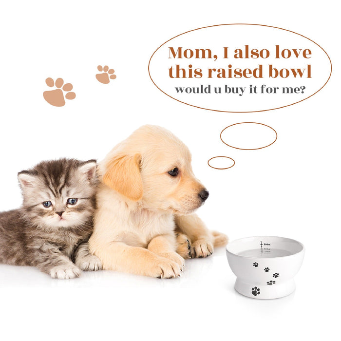 15 Oz Ceramic Cat Water Bowl, Anti Vomiting, Measurable, White
