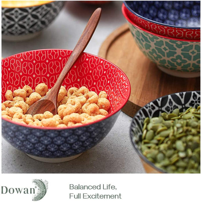 23 Oz Porcelain Cereal Bowls, Microwave and Dishwasher Safe, Set Of 6, Vibrant Colors