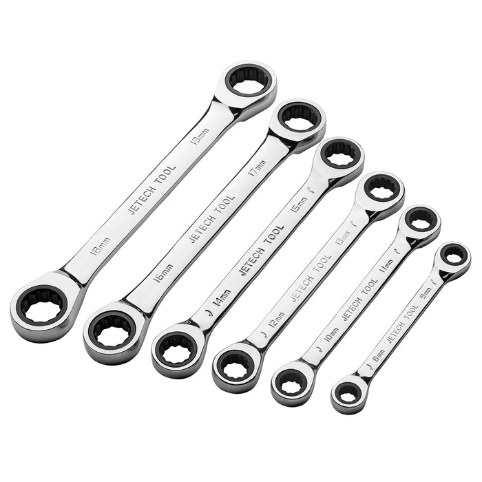 6PCS Box End Rartcheting Wrench Set:8-9,10-11,12-13,14-15,16-17,18-19, pack in red pouch