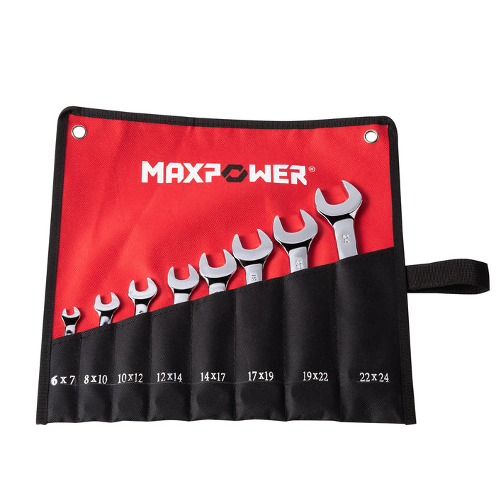 MAXPOWER Double Open-End Wrench Set (6mm - 24mm), Metric, 8PCS