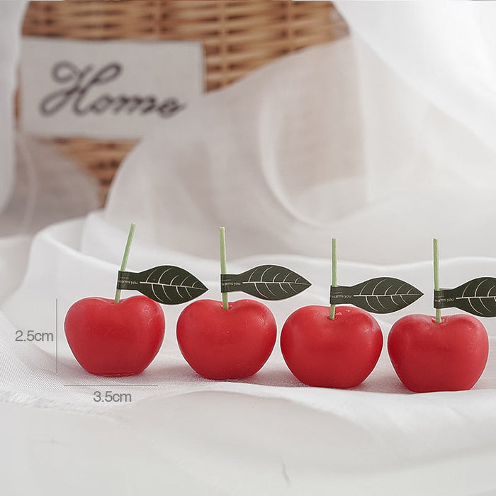 4Pcs Cherries Shaped Scented Candle with Sweet Fruit Aroma, Red