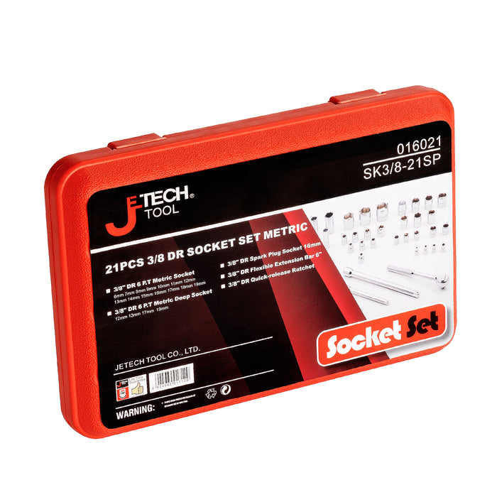 Jetech 3/8 Inch Drive Socket Set (6mm - 19mm), Metric, 21PCS