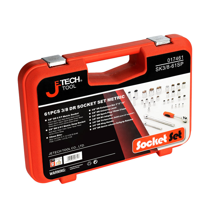 Jetech 3/8 Inch Drive Standard and Deep Socket Set (5.5mm - 24mm), Metric, 61PCS